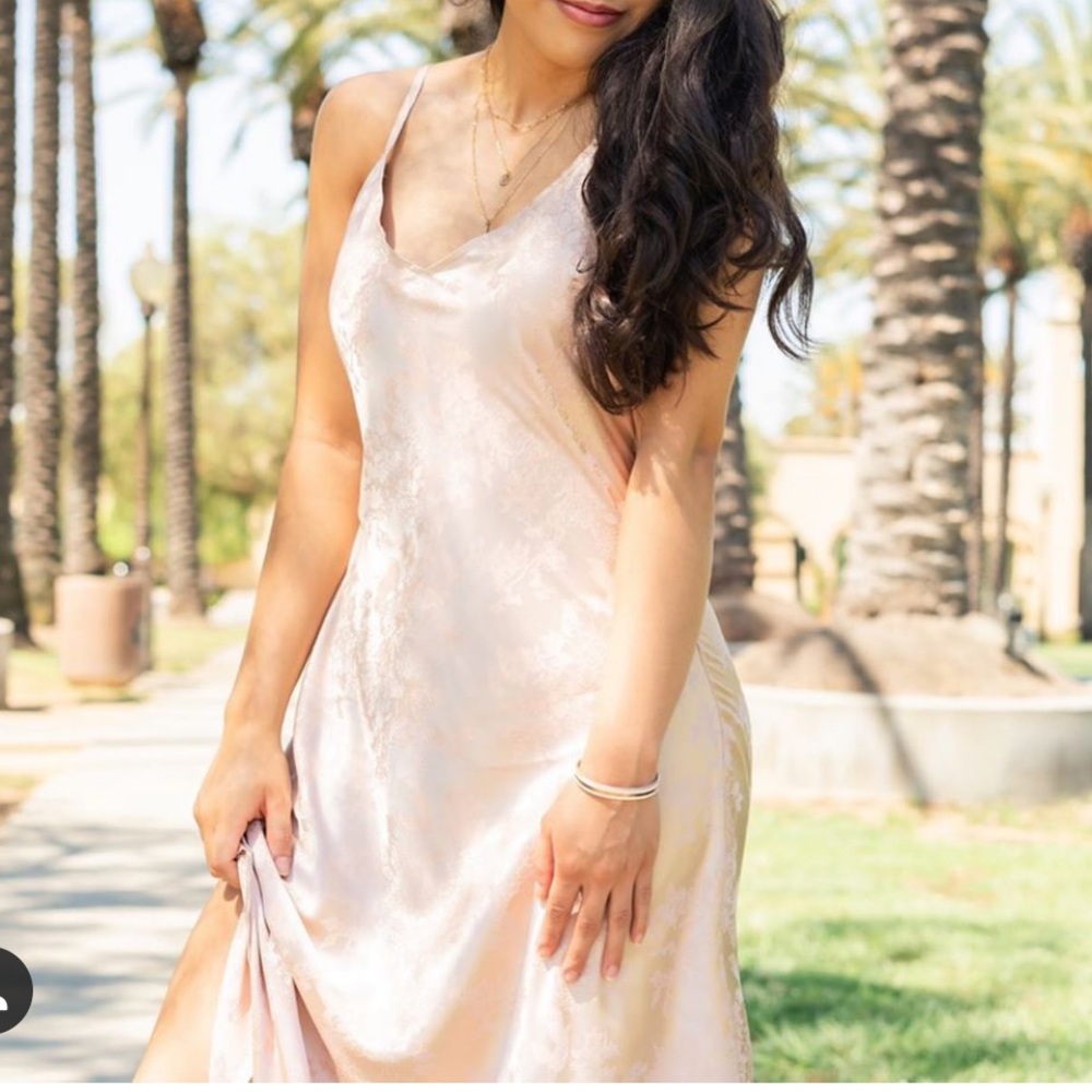 Lulus Midi Satin Slip Dress in Champagne